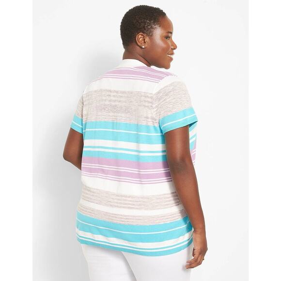 Lane Bryant Size 26 28 Striped Classic Short Sleeve Open Front Cardigan Sweater - Picture 2 of 7